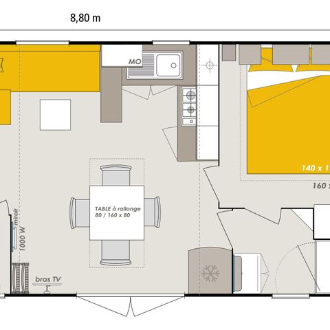 Mobilheim 6 personen - HomeFlower 35m² PREMIUM 3 Schlafzimmer + halbüberdachte Terrasse + TV + Klimaanlage