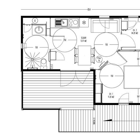 CHALET 5 personas - Chalet 35m² CONFORT+ 2 habitaciones - Terraza cubierta (adaptado para personas con movilidad reducida)