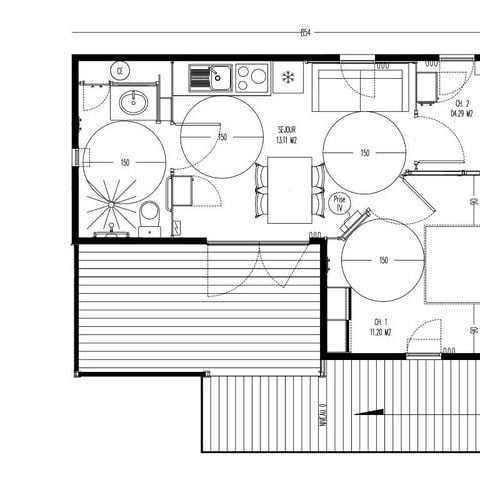 Chalet 5 personas - Chalet 35m² CONFORT+ 2 habitaciones - Terraza cubierta (adaptado para personas con movilidad reducida)