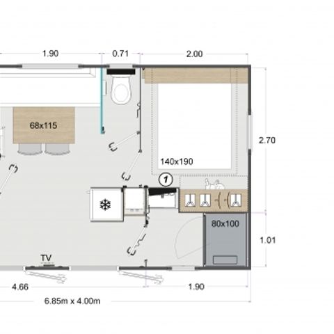 BUNGALOW 4 personnes - riviera Confort 25m² - 2 chambres + Climatisation + TV + terrasse couverte