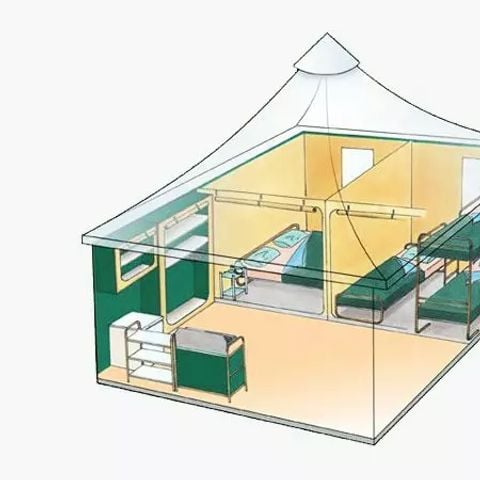 Tente en toile et en bois 5 personnes - Meublée Kiwi 3 Pièces 5 Personnes Sans Sanitaires
