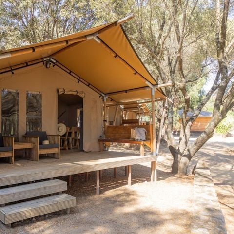 Tente en toile et en bois 5 personnes - Tente Lodge sans salle de bain