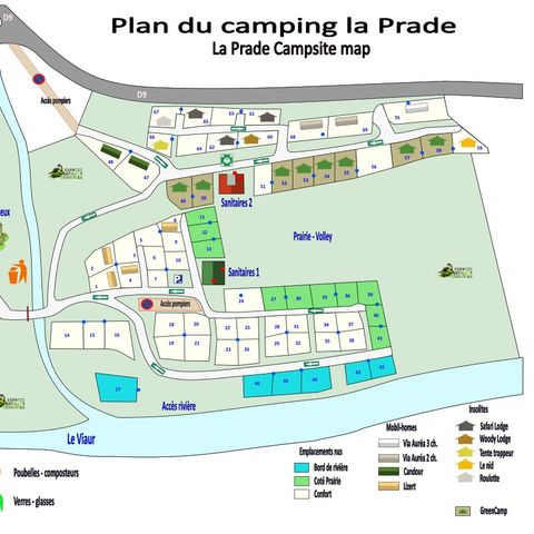 Kampeerplaats - PRAIRIE ZIJDE elektriciteit 10 Amp (adapter vereist) ZIE OMSCHRIJVING VOOR PLAATSNUMMERS