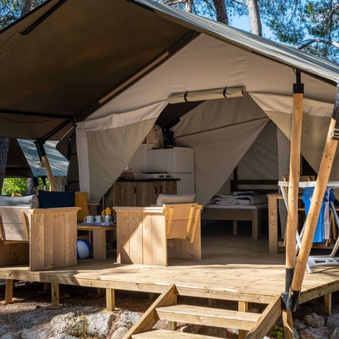 TENTE TOILE ET BOIS 5 personnes - Tente safari Confort + climatisation
