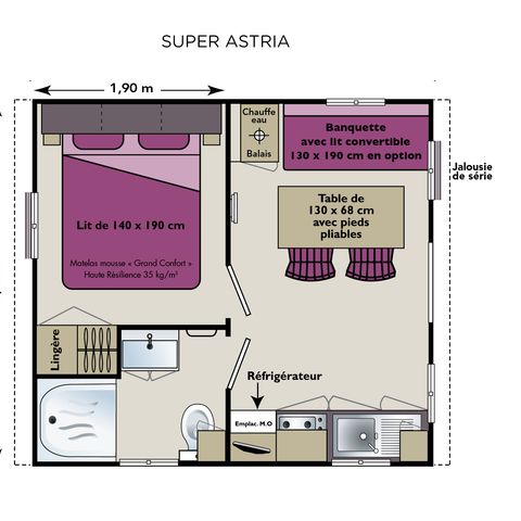 BUNGALOW 2 personnes - Mobilhome 2 pers ASTRIA 16m² climatisé + terrasse couverte 10m²
