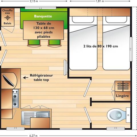 Mobilheim 4 personen - Mobilheim SUPERVENUS 25m² KLIMATISIERT + überdachte Terrasse 10m².