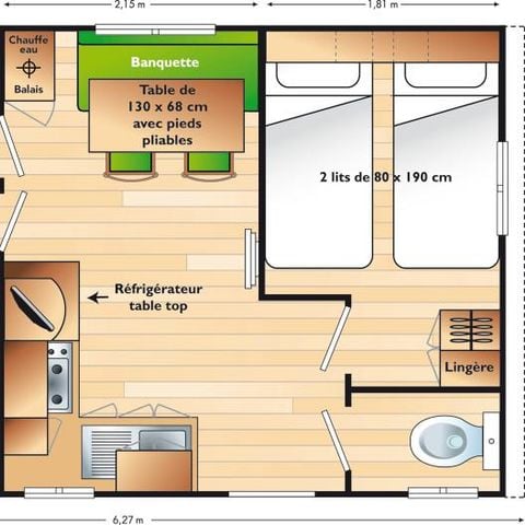 Mobilhome 4 personnes - SUPERVENUS 25m² - CLIMATISÉ - Terrasse couverte 10m²