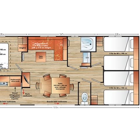 Mobilhome 6 personnes - RIVIERA 35m² - CLIMATISÉ - Terrasse semi-couverte 15m²