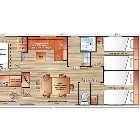 Stacaravan 6 personen - Stacaravan RIVIERA 35m² AIR CONDITIONED + 15m² halfoverdekt terras