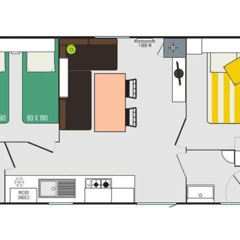 Stacaravan 5 personen - Evasion+ 5 slaapplaatsen 2 slaapkamers 28m² + badkamer