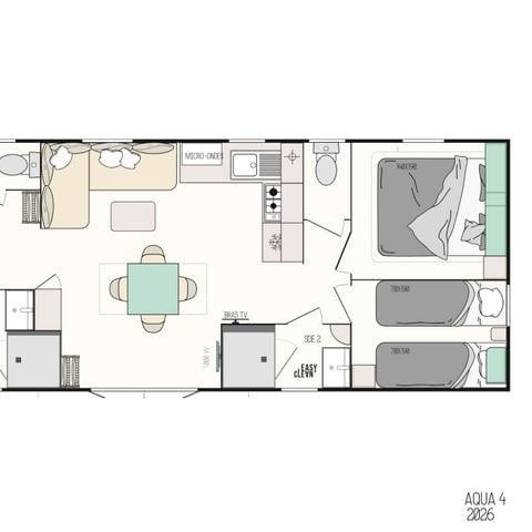Stacaravan 8 personen - Stacaravan Confort+ 8 personen 4 slaapkamers 2 badkamers