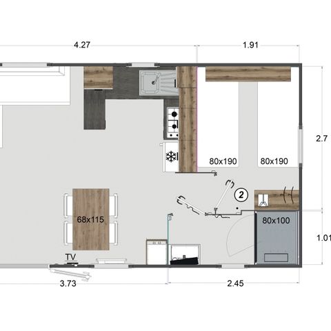 MOBILHOME 4 personas - Revelleta 32 m², aire acondicionado, 2 dormitorios