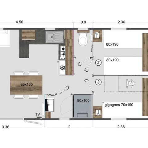MOBILHOME 6 personas - Ostriconi 35 m², aire acondicionado, 3 dormitorios 2 baños
