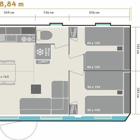 Mobilheim 6 Personen - 3 Zimmer MARMOTTE TV LV Halbüberdachte Terrasse