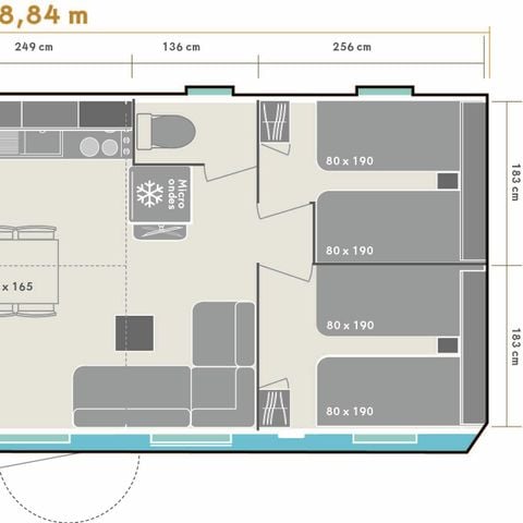 Stacaravan 6 personen - 3 kamers MARMOTTE TV LV Halfoverdekt terras