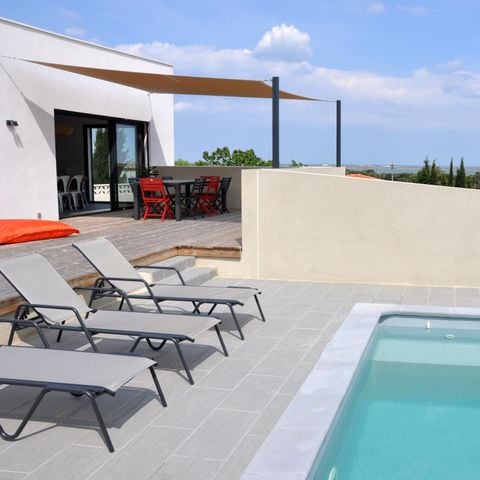 Villa 8 persons - CASA PALMA villa with private pool, view on the pond of La Palme - 4 bedrooms - large wooden terrace
