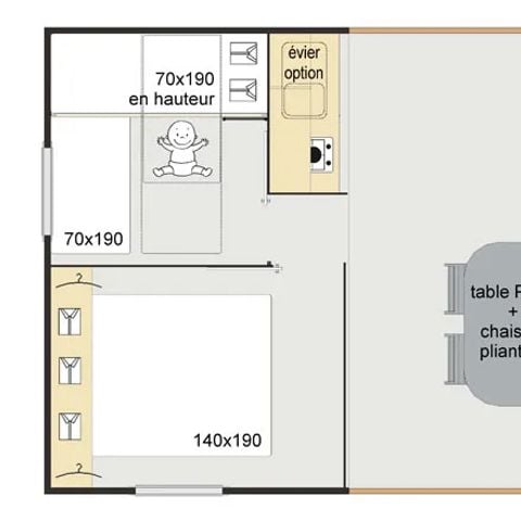 Chalet 4 persons - Cabane Tithome 20m², 2 bedrooms (without bathroom) 4 pers.