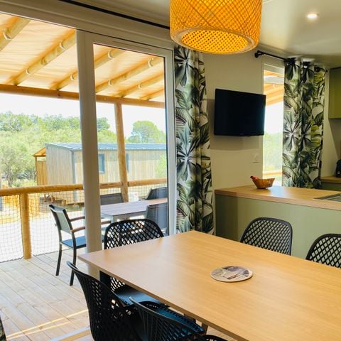 Mobilheim 6 Personen - XL premium 6pers 2 badezimmer, 3 schlafzimmer +überdachte terrasse+ tv+geschirrspüler+klimatisierung