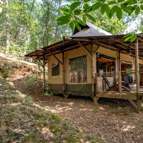 Tente en toile et en bois 6 personnes - Lodge Premium Safari 3 Pièces 6 Personnes