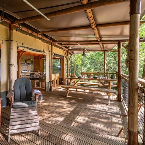 TENDA IN TELA E LEGNO 6 persone - Tenda Safari Lodge Premium con 3 camere e 6 posti letto