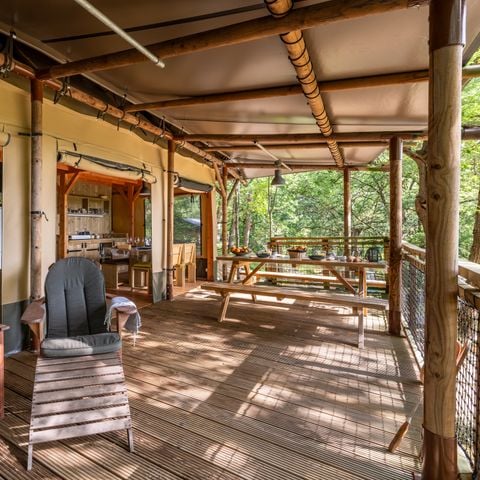 Tente en toile et en bois 6 personnes - Lodge Premium Safari 3 Pièces 6 Personnes