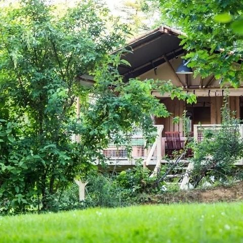 Tente en toile et en bois 5 personnes - Lodge Safari Wood 3 Pièces 5 Personnes