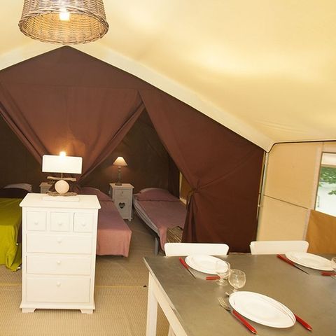 TENDA IN TELA E LEGNO 5 persone - Tenda Cotton Nature Lodge da 3 camere e 5 posti letto senza servizi igienici