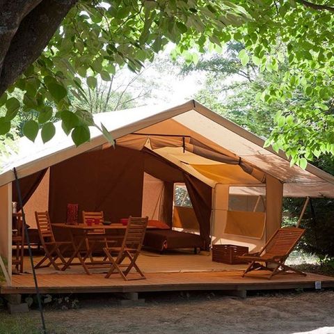 TENDA IN TELA E LEGNO 5 persone - Tenda Cotton Nature Lodge da 3 camere e 5 posti letto senza servizi igienici