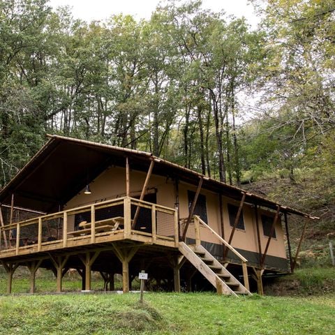 Wohnzelt auz holz 6 personen - Zelt LODGE LUXE XL LUXE SAFARI 61m² 3 Zimmer - Überdachte Terrasse