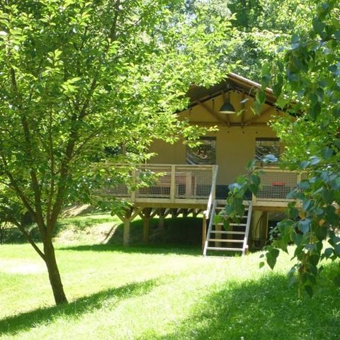 TIENDA DE LONA Y MADERA 5 personas - Tienda SAFARI WOODLODGE 59m² / 2 habitaciones - terraza cubierta (baño privado)