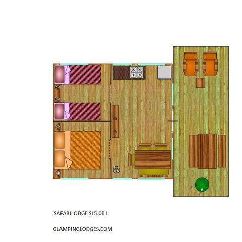 Tente en toile et en bois 5 personnes - Tente SAFARI LODGE NATURE 42m²/ 2 chambres - terrasse couverte (sans sanitaire privatif)