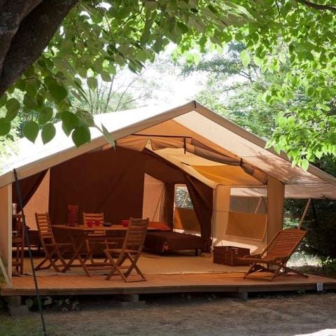 Canvas and wooden tent 5 persons - COTTON LODGE NATURE 25m² / 2 bedrooms - covered terrace (no private bathroom)