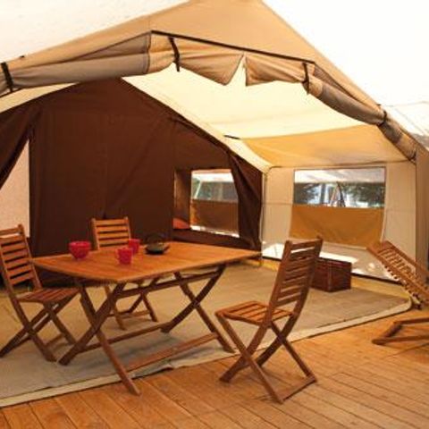 Tente en toile et en bois 5 personnes - COTTON LODGE NATURE 25m² / 2 chambres - terrasse couverte (sans sanitaires privatifs)