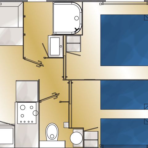 Mobilheim 4 Personen - Formel PREMIUM - Mobilheim oder Chalet mit 2 Schlafzimmern = Bettwäsche + Handtücher + Reinigung