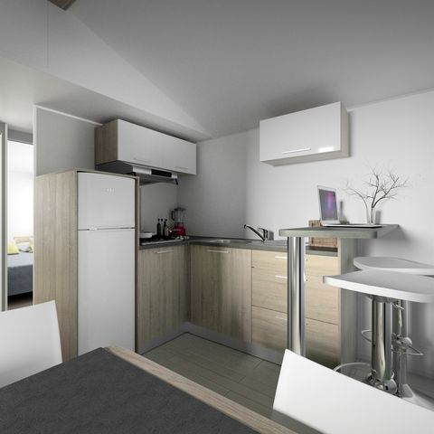 Mobilheim 4 Personen - Formel PREMIUM - Mobilheim oder Chalet mit 2 Schlafzimmern = Bettwäsche + Handtücher + Reinigung