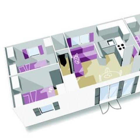 Mobilheim 6 personen - Formel PREMIUM - Mobilheim mit 3 Schlafzimmern = Bettwäsche + Handtücher + Endreinigung