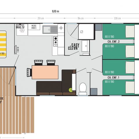 Stacaravan 6 personen - Maïao 36 m² - 4 kamers - 3 slaapkamers - Airconditioning en TV