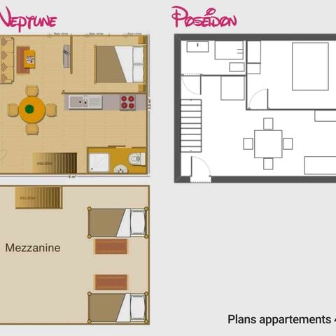 Piso 4 personas - Piso 3 piezas Mezzanine 45m² - 2 habitaciones - Aire acondicionado y TV - Vista al mar y a la piscina