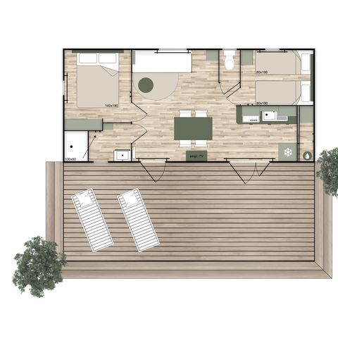 MOBILHOME 5 personas - Casa móvil PHOENIX de 2 dormitorios con aire acondicionado (33 m²)