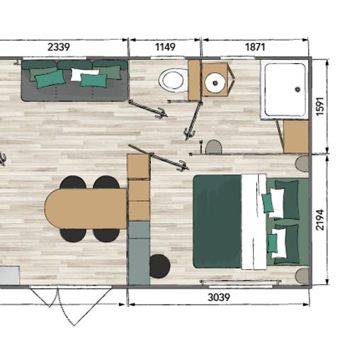 Mobile home 5 persons - 2-bedroom air-conditioned BAMBOO mobile home (33m²)