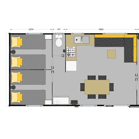 Mobilheim 6 Personen - Mobil ROMARIN klimatisiert 3 Zimmer (31m²)