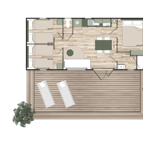 MOBILHOME 6 personnes - Mobil VANILLE Climatisé 3 chambres