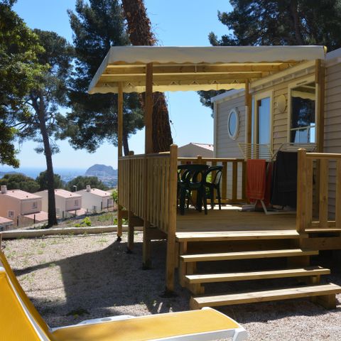 Mobile home 6 persons - 3 BEDROOM COMFORT mobile home 8.60m x 4m (34m²) + semi-covered terrace + air conditioning + television