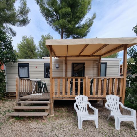 Mobilheim 6 personen - CONFORT 3 SCHLAFZIMMER 8.60m x 4m (34m²) + halbüberdachte Terrasse + Klimaanlage + Fernseher