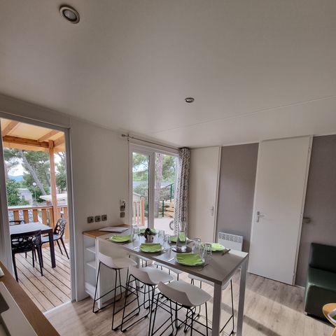 Stacaravan 6 personen - CONFORT PLUS 3 kamers 8,81mx4m (33m²) + airconditioning + vaatwasser + terras + tv