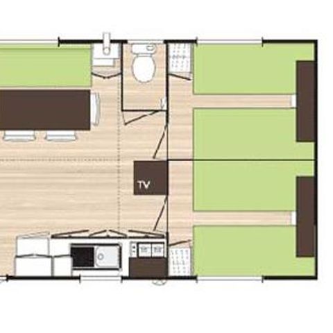 Mobilheim 6 Personen -  Mobilheim Confort 28m² - 3 Schlafzimmer + TV + Klimaanlage 6 Pers.