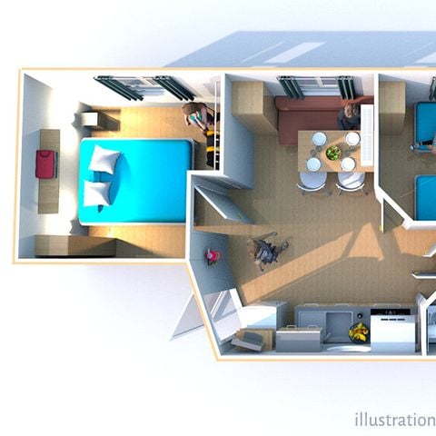 Mobilheim 4 Personen - Öko-Kabine 24m² - klimatisiert - 2 Schlafzimmer