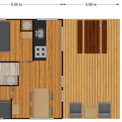 Tente en toile et en bois 4 personnes - Insolite Confort (2 chambres,WC/SDB)