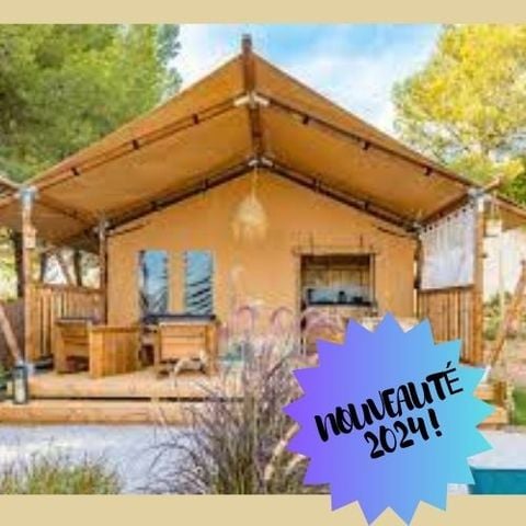 Tente en toile et en bois 4 personnes - Insolite Confort (2 chambres,WC/SDB)
