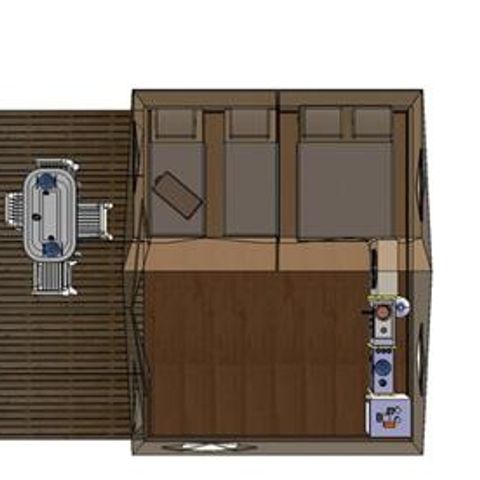 BUNGALOWZELT 4 Personen - Zeltbungalow Standard 24m² - 2 Zimmer, ohne Sanitäranlagen + überdachte Terrasse